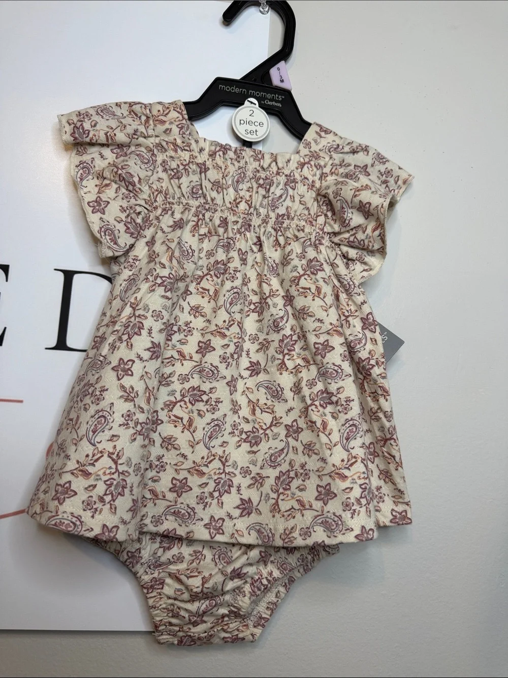 modern moments Floral Paisley Cream and Mauve Baby Dress Set